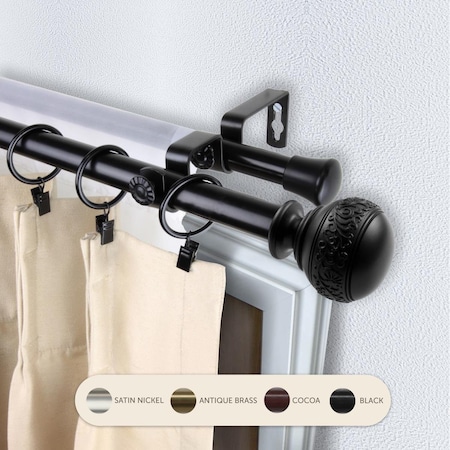 Kd 0.8125 in. Lucid Double Curtain Rod with 120 to 170 in. Extension, Black KD3733782